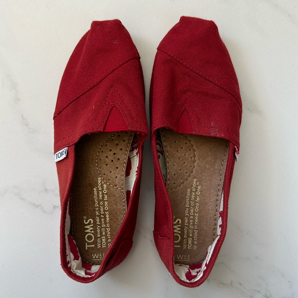 TOMS Bold Red Canvas Slip-Ons -Size 5.5
